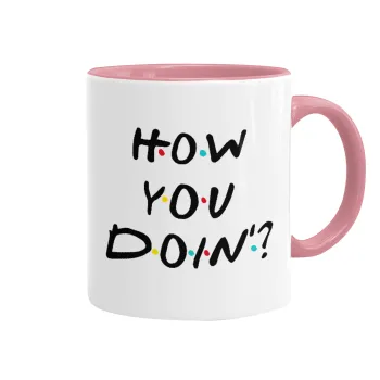 Friends How You Doin'?, Κούπα χρωματιστή ροζ, κεραμική, 330ml