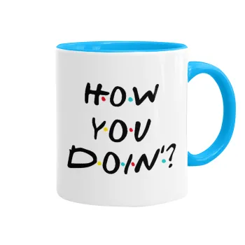 Friends How You Doin'?, Κούπα χρωματιστή γαλάζια, κεραμική, 330ml