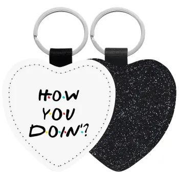 Friends How You Doin'?, Μπρελόκ PU δερμάτινο glitter καρδιά ΜΑΥΡΟ