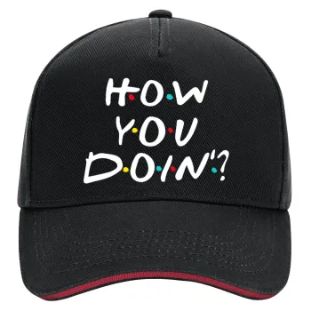 Friends How You Doin'?, DRILL Adult Ultimate Hat BLACK/RED, (100% COTTON, ADULT, UNISEX, ONE SIZE)