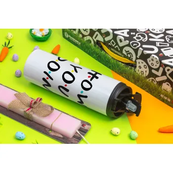 Friends How You Doin'?, Easter candle,Travel Tumbler 2 Lids, with metal straw & cleaning brush & aromatic flat candle (30cm) (PINK)