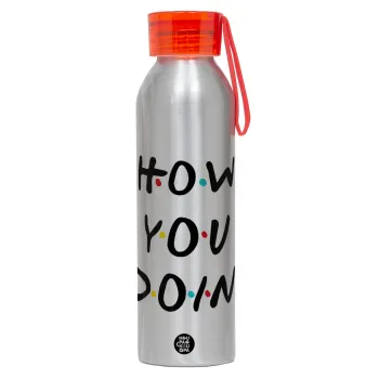 Friends How You Doin'?, Αλουμινένιο Αθλητικό Μπουκάλι 650ml – Ασημί με Κόκκινο Καπάκι και Λουράκι Σιλικόνης