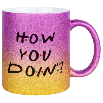 Friends How You Doin'?, Κούπα Χρυσή/Ροζ Glitter, κεραμική, 330ml