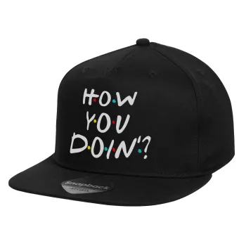 Friends How You Doin'?, Καπέλο παιδικό Flat Snapback, Μαύρο (100% ΒΑΜΒΑΚΕΡΟ, ΠΑΙΔΙΚΟ, UNISEX, ONE SIZE)