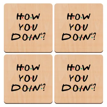 Friends How You Doin'?, ΣΕΤ x4 Σουβέρ ξύλινα τετράγωνα plywood (9cm)
