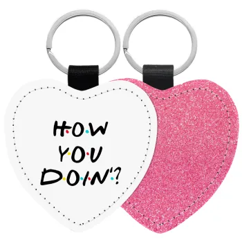 Friends How You Doin'?, Μπρελόκ PU δερμάτινο glitter καρδιά ΡΟΖ