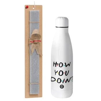 Friends How You Doin'?, Easter Set, metallic stainless thermos bottle (500ml) & scented flat Easter candle (30cm) (GRAY)