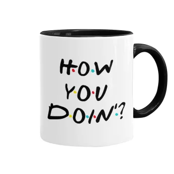 Friends How You Doin'?, Κούπα χρωματιστή μαύρη, κεραμική, 330ml