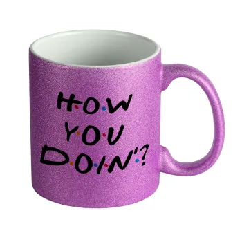 Friends How You Doin'?, Κούπα Μωβ Glitter που γυαλίζει, κεραμική, 330ml