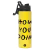 Metallic water bottle with safety lid, 850ml aluminum