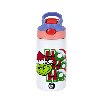 Grinch ho ho ho, Παιδικό παγούρι θερμό, ανοξείδωτο, με καλαμάκι ασφαλείας, ροζ/μωβ (350ml)