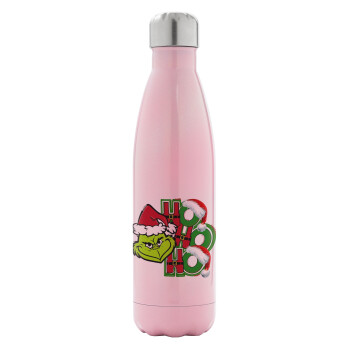 Grinch ho ho ho, Metal mug thermos Pink Iridiscent (Stainless steel), double wall, 500ml