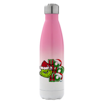 Grinch ho ho ho, Metal mug thermos Pink/White (Stainless steel), double wall, 500ml