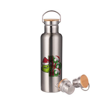 Grinch ho ho ho, Stainless steel Silver with wooden lid (bamboo), double wall, 750ml