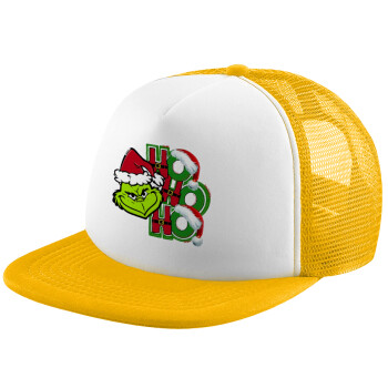 Grinch ho ho ho, Καπέλο παιδικό Soft Trucker με Δίχτυ ΚΙΤΡΙΝΟ/ΛΕΥΚΟ (POLYESTER, ΠΑΙΔΙΚΟ, ONE SIZE)
