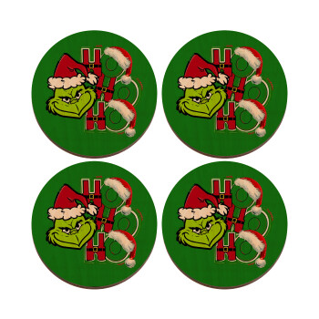 Grinch ho ho ho, ΣΕΤ x4 Σουβέρ ξύλινα στρογγυλά plywood (9cm)
