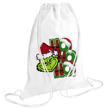 Grinch ho ho ho, Τσάντα πλάτης πουγκί GYMBAG λευκή (28x40cm)