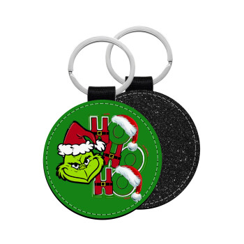 Grinch ho ho ho, Μπρελόκ Δερματίνη, στρογγυλό ΜΑΥΡΟ (5cm)