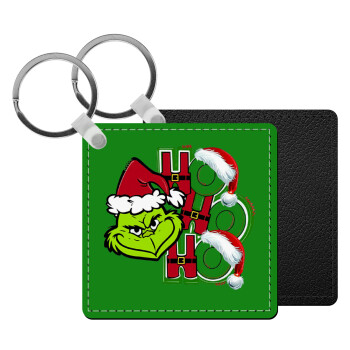 Grinch ho ho ho, Μπρελόκ Δερματίνη, τετράγωνο ΜΑΥΡΟ (5x5cm)