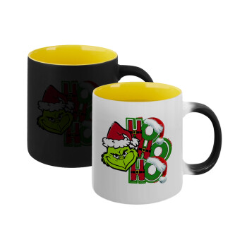 Grinch ho ho ho, Κούπα Μαγική εσωτερικό κίτρινη, κεραμική 330ml που αλλάζει χρώμα με το ζεστό ρόφημα