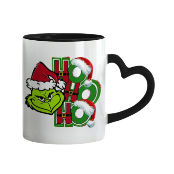 Grinch ho ho ho, Κούπα καρδιά χερούλι μαύρη, κεραμική, 330ml