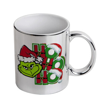 Grinch ho ho ho, Κούπα κεραμική, ασημένια καθρέπτης, 330ml