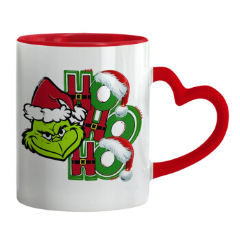 Grinch ho ho ho, Mug heart red handle, ceramic, 330ml