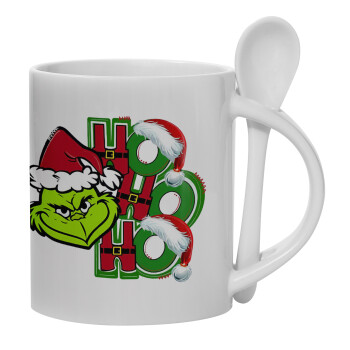 Grinch ho ho ho, Ceramic coffee mug with Spoon, 330ml (1pcs)