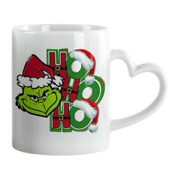 Grinch ho ho ho, Mug heart handle, ceramic, 330ml