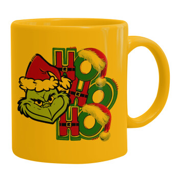 Grinch ho ho ho, Ceramic coffee mug yellow, 330ml (1pcs)