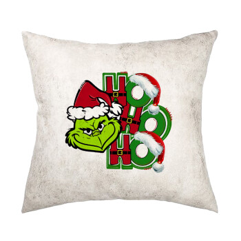 Grinch ho ho ho, Μαξιλάρι καναπέ Δερματίνη Γκρι 40x40cm με γέμισμα