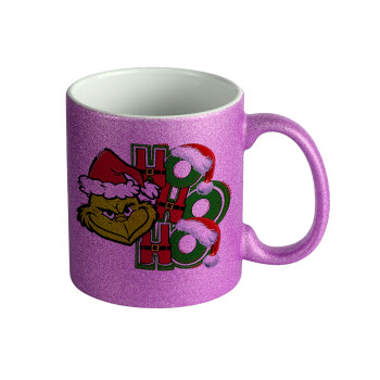 Grinch ho ho ho, Κούπα Μωβ Glitter που γυαλίζει, κεραμική, 330ml