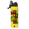 Metallic water bottle with safety lid, 850ml aluminum