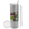 Tumbler stainless steel Silver 600ml, with metal straw & cleaning brush