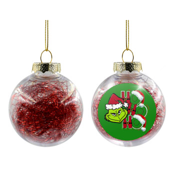 Grinch ho ho ho, Στολίδι Χριστουγεννιάτικη μπάλα δένδρου διάφανη με κόκκινο γέμισμα 8cm