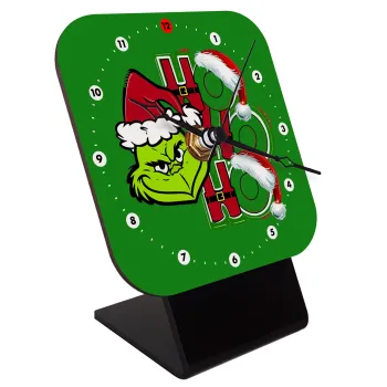 Grinch ho ho ho, Επιτραπέζιο ρολόι ξύλινο με δείκτες (10cm)