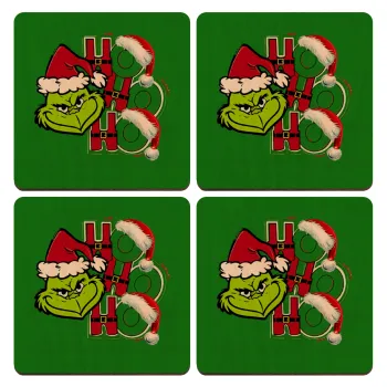 Grinch ho ho ho, ΣΕΤ x4 Σουβέρ ξύλινα τετράγωνα plywood (9cm)