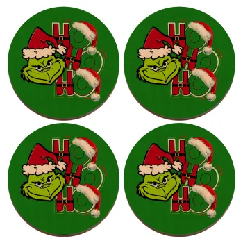 Grinch ho ho ho, ΣΕΤ x4 Σουβέρ ξύλινα στρογγυλά plywood (9cm)