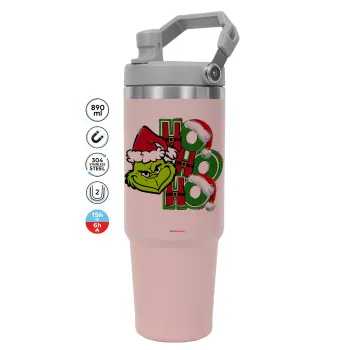 Grinch ho ho ho, ΡΟΖ χρώματος Θερμός Ανοξείδωτο 890ml (30oz) με χερούλι