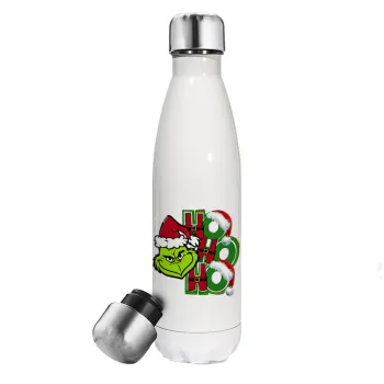 Grinch ho ho ho, Μεταλλικό παγούρι θερμός Λευκό (Stainless steel), διπλού τοιχώματος, 500ml