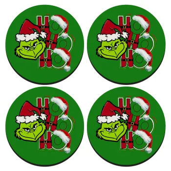 Grinch ho ho ho, SET of 4 round wooden coasters (9cm)