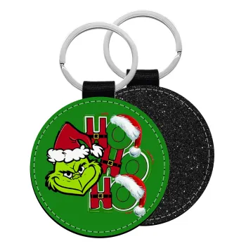 Grinch ho ho ho, Μπρελόκ Δερματίνη, στρογγυλό ΜΑΥΡΟ (5cm)