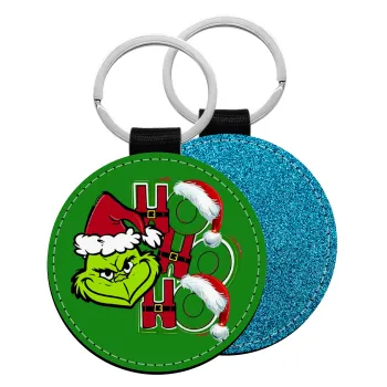 Grinch ho ho ho, Μπρελόκ Δερματίνη, στρογγυλό ΜΠΛΕ (5cm)