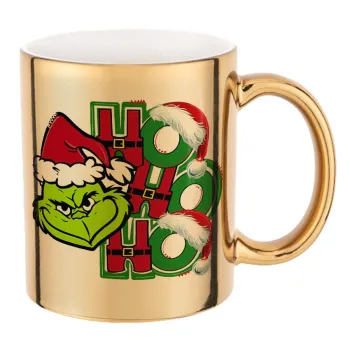Grinch ho ho ho, Mug ceramic, gold mirror, 330ml