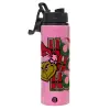 Metallic water bottle with safety lid, 850ml aluminum
