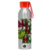 Aluminum Sports Bottle 650ml – Silver with Red Cap and Silicone Strap