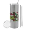 Tumbler stainless steel Silver 600ml, with metal straw & cleaning brush