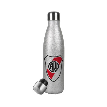 River Plate, Μεταλλικό παγούρι θερμός Glitter Aσημένιο (Stainless steel), διπλού τοιχώματος, 500ml