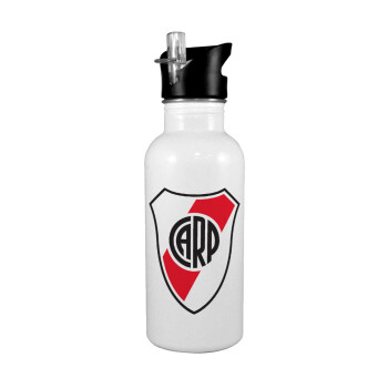 River Plate, White water bottle with straw, stainless steel 600ml