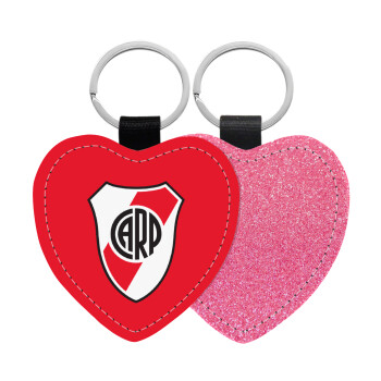 River Plate, Μπρελόκ PU δερμάτινο glitter καρδιά ΡΟΖ
